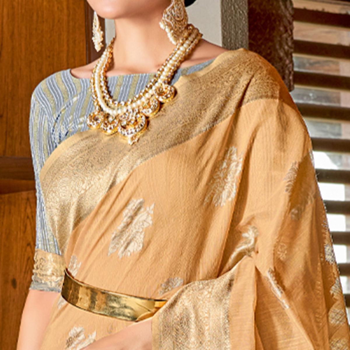 Orange Woven Art Silk Saree With Tassels - Peachmode