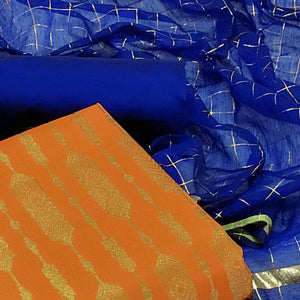 Orange Woven Banarasi Silk Dress Material - Peachmode
