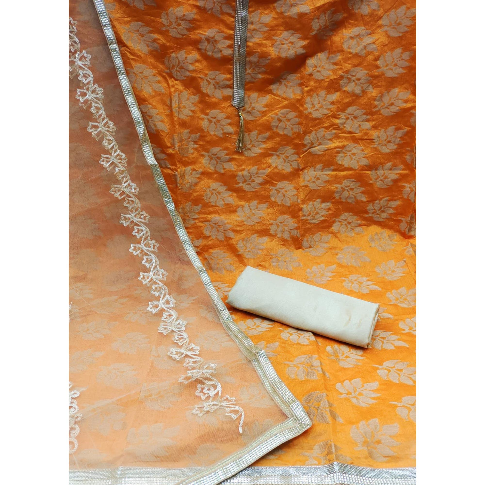 Orange Woven Chanderi Dress Material - Peachmode
