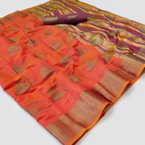 Orange Woven Cotton Silk Saree - Peachmode
