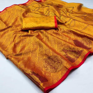 Orange Woven Cotton Silk Saree - Peachmode