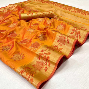 Orange Woven Organza Saree - Peachmode