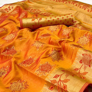 Orange Woven Organza Saree - Peachmode