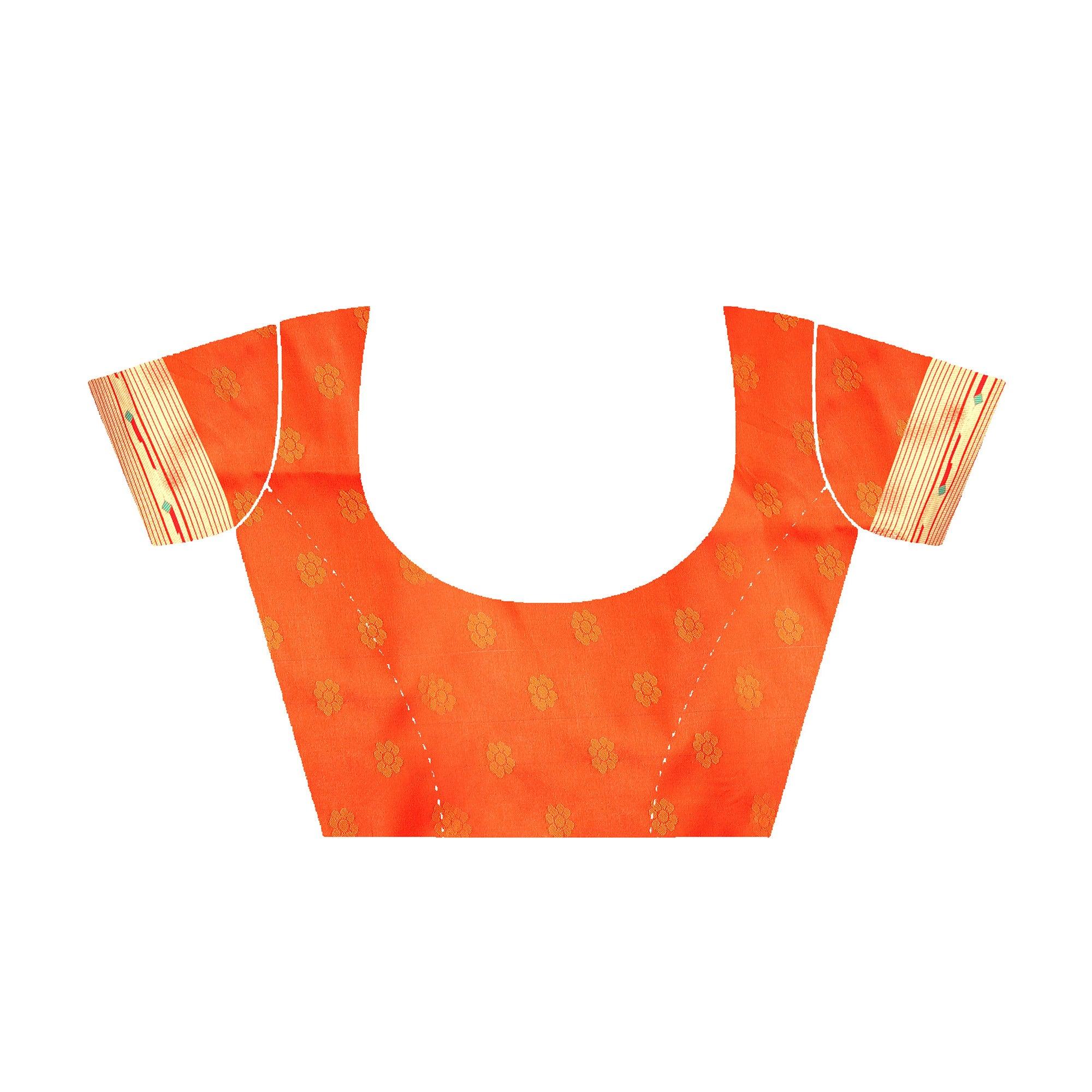 Orange Woven Paithani Art Silk Saree - Peachmode