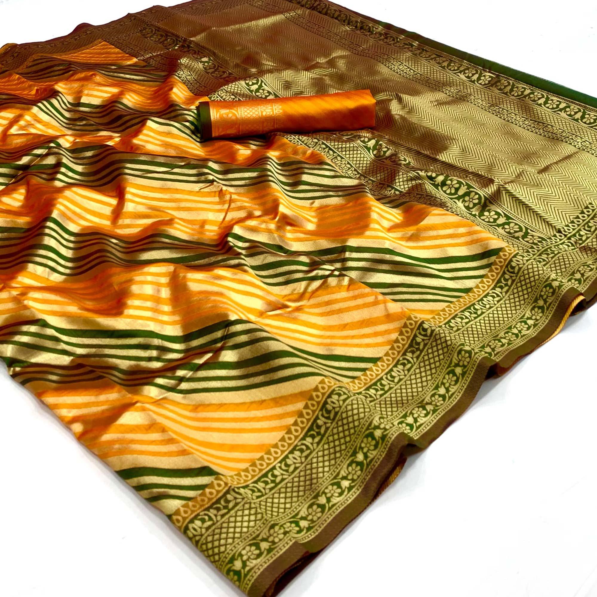 Orange Woven Silk Saree - Peachmode