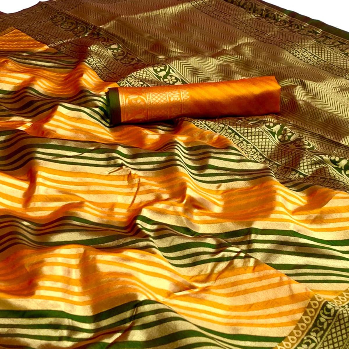 Orange Woven Silk Saree - Peachmode