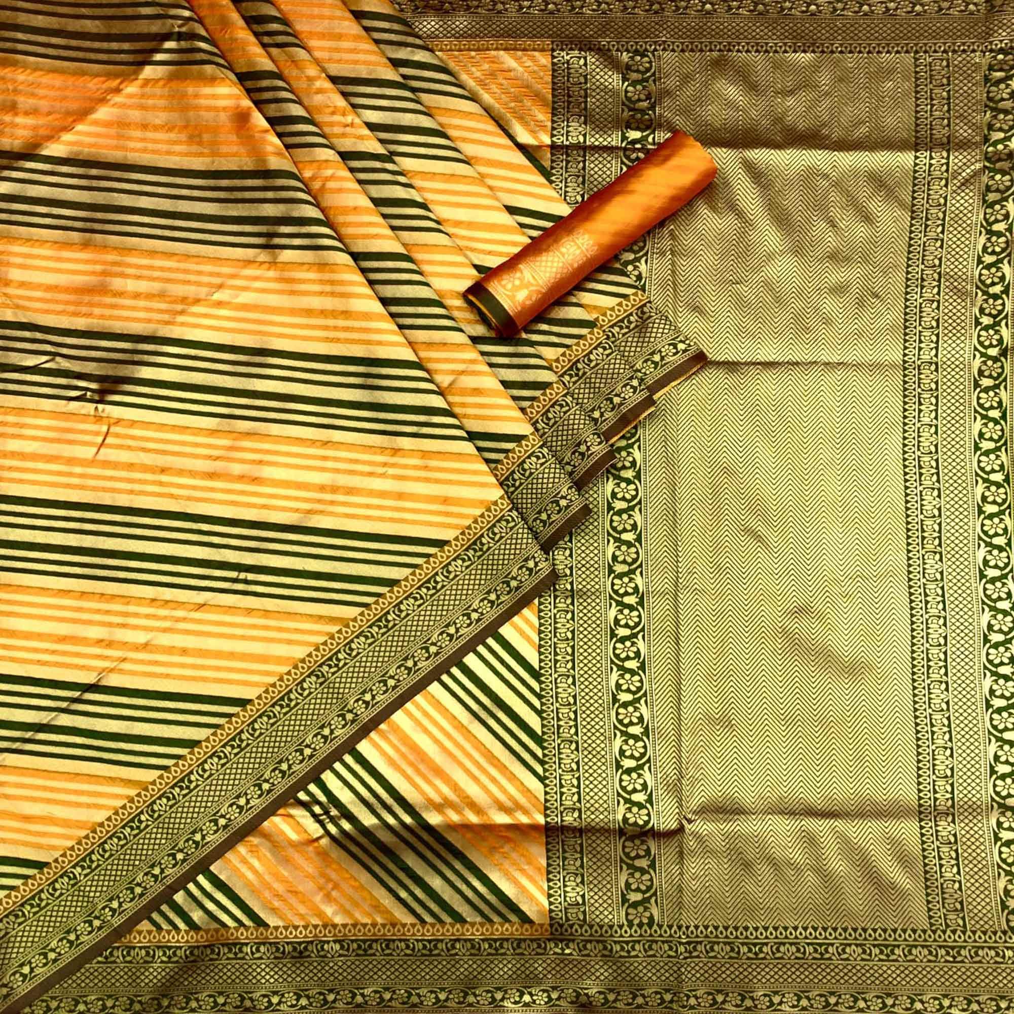Orange Woven Silk Saree - Peachmode