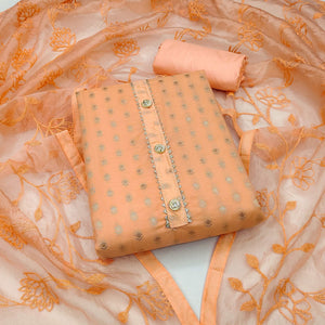 Orange Woven With Gota Work Cotton Blend Dress Material - Peachmode