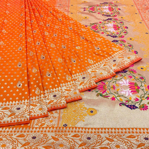 Orange Zari Woven Art Silk Saree - Peachmode