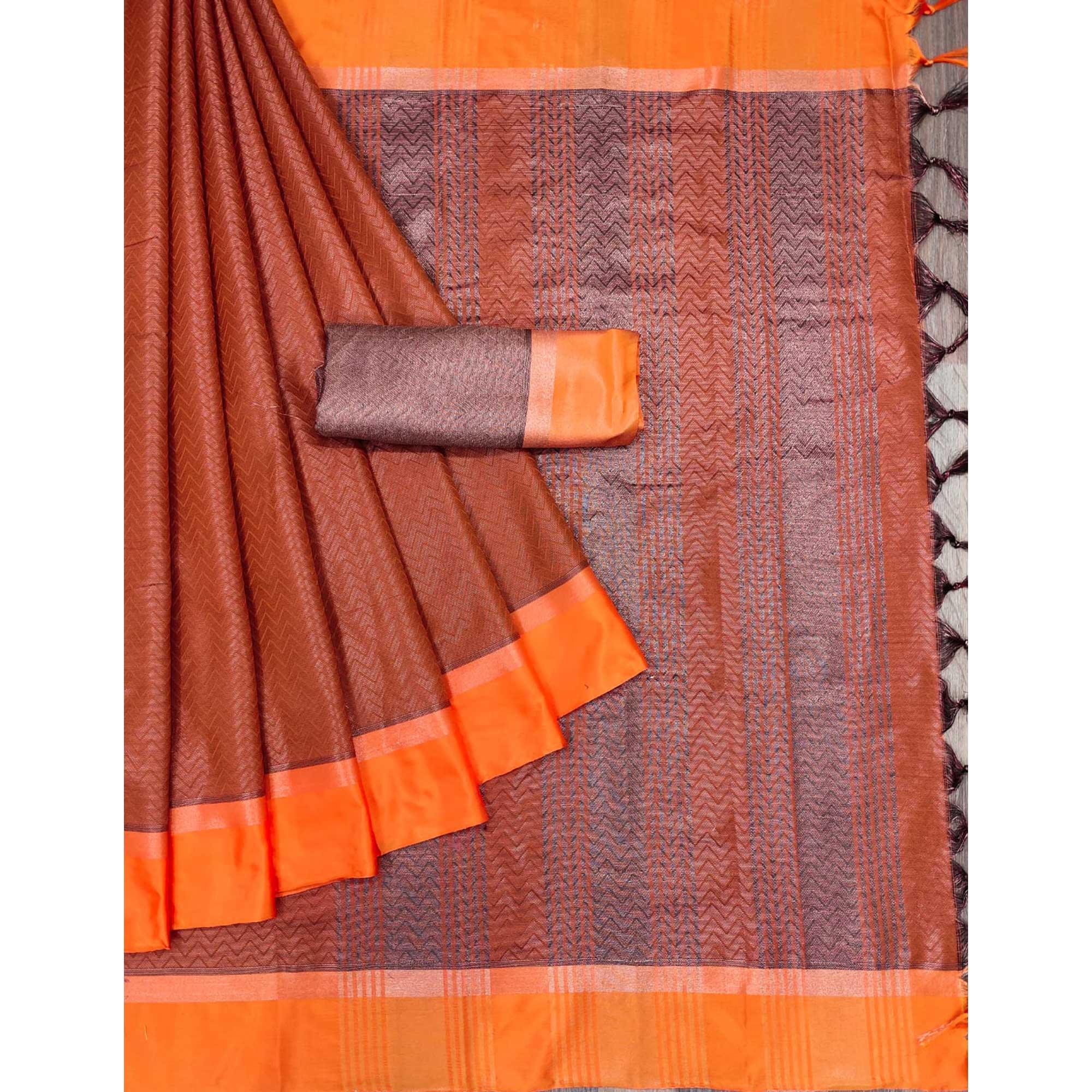 Orange Zig Zag Woven Cotton Silk Saree - Peachmode