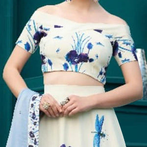 Outstanding Off-White Colored Designer Partywear Digital Printed Silk Lehenga Choli - Peachmode