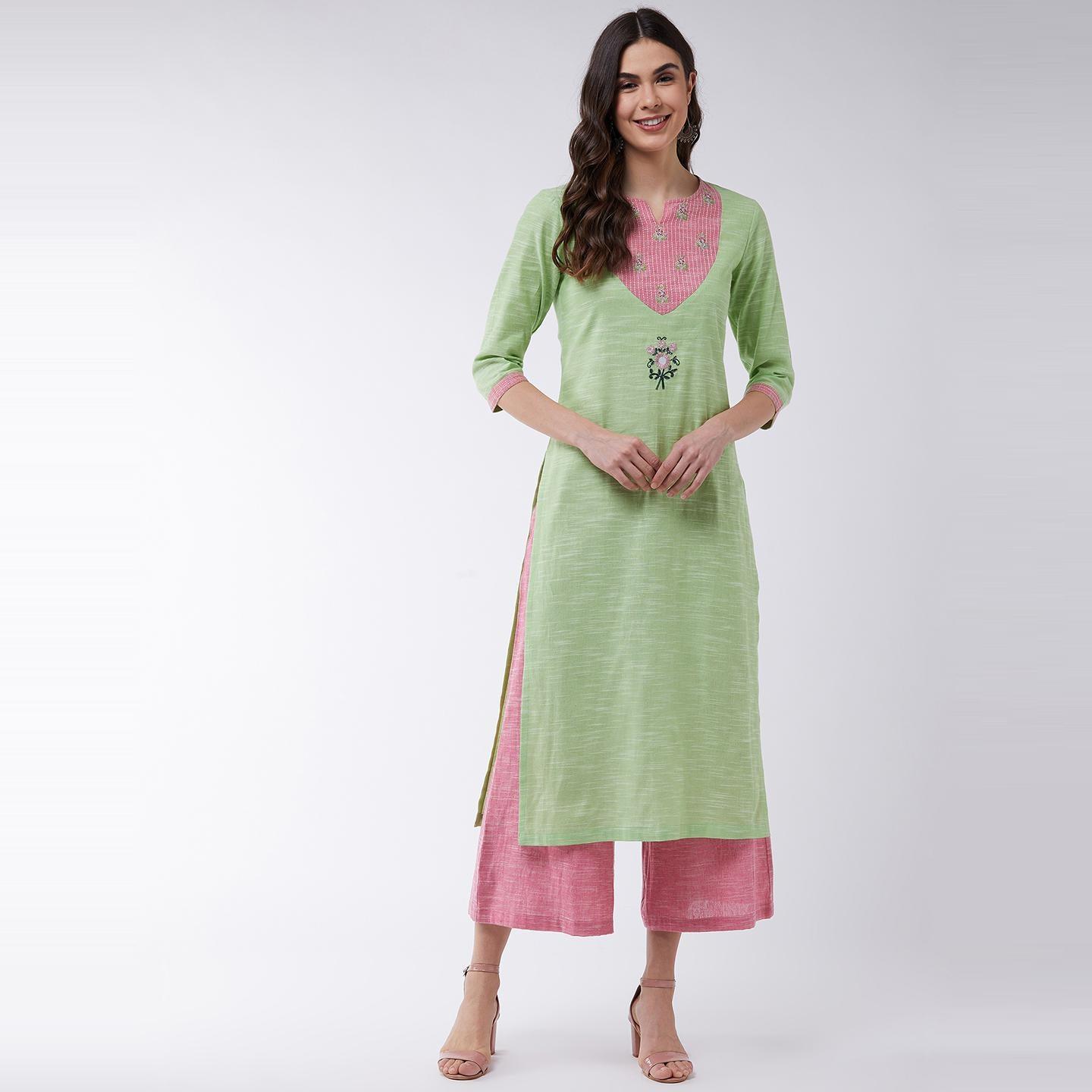 Pannkh - Women's Embroidered Chambray Kurti - Peachmode