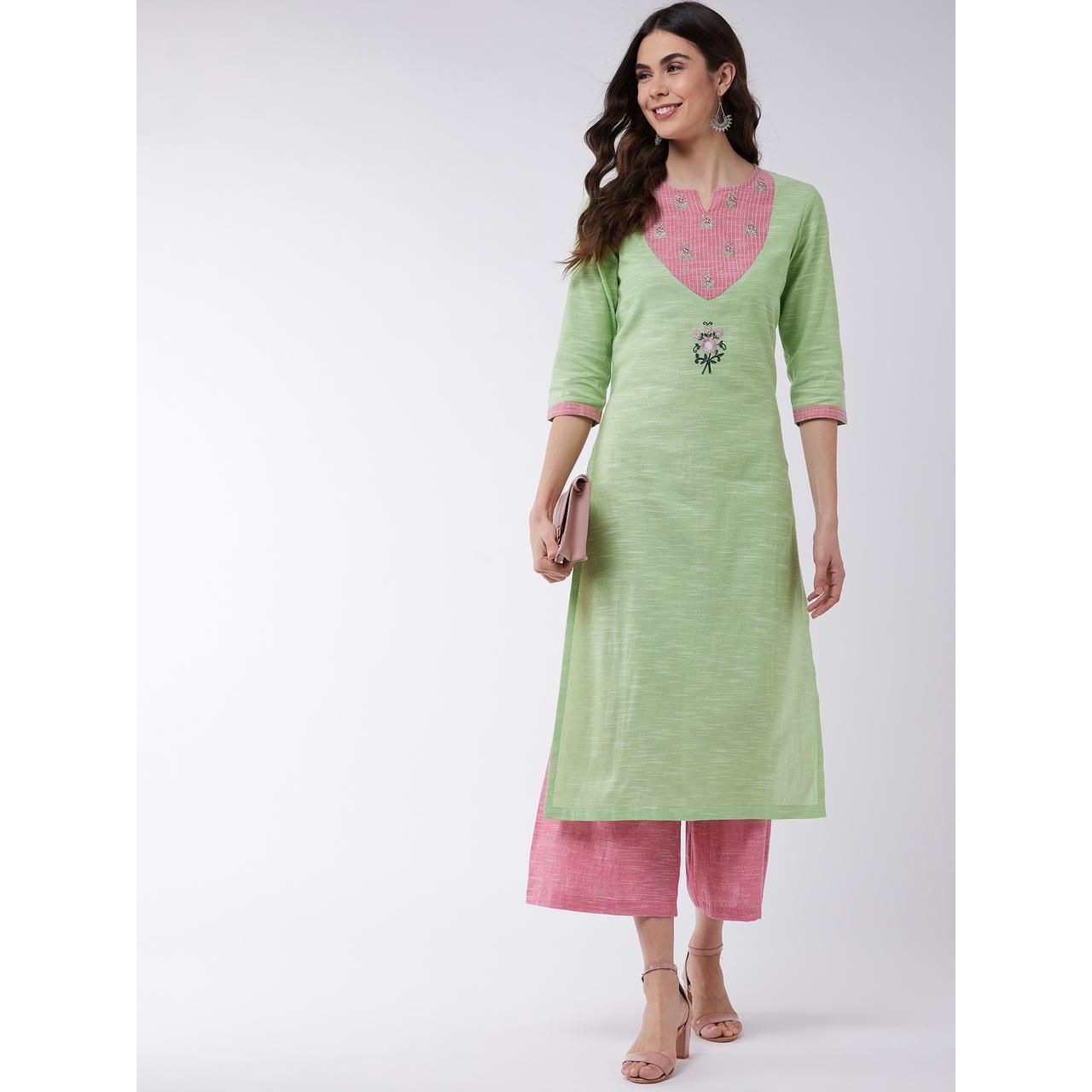 Pannkh - Women's Embroidered Chambray Kurti - Peachmode