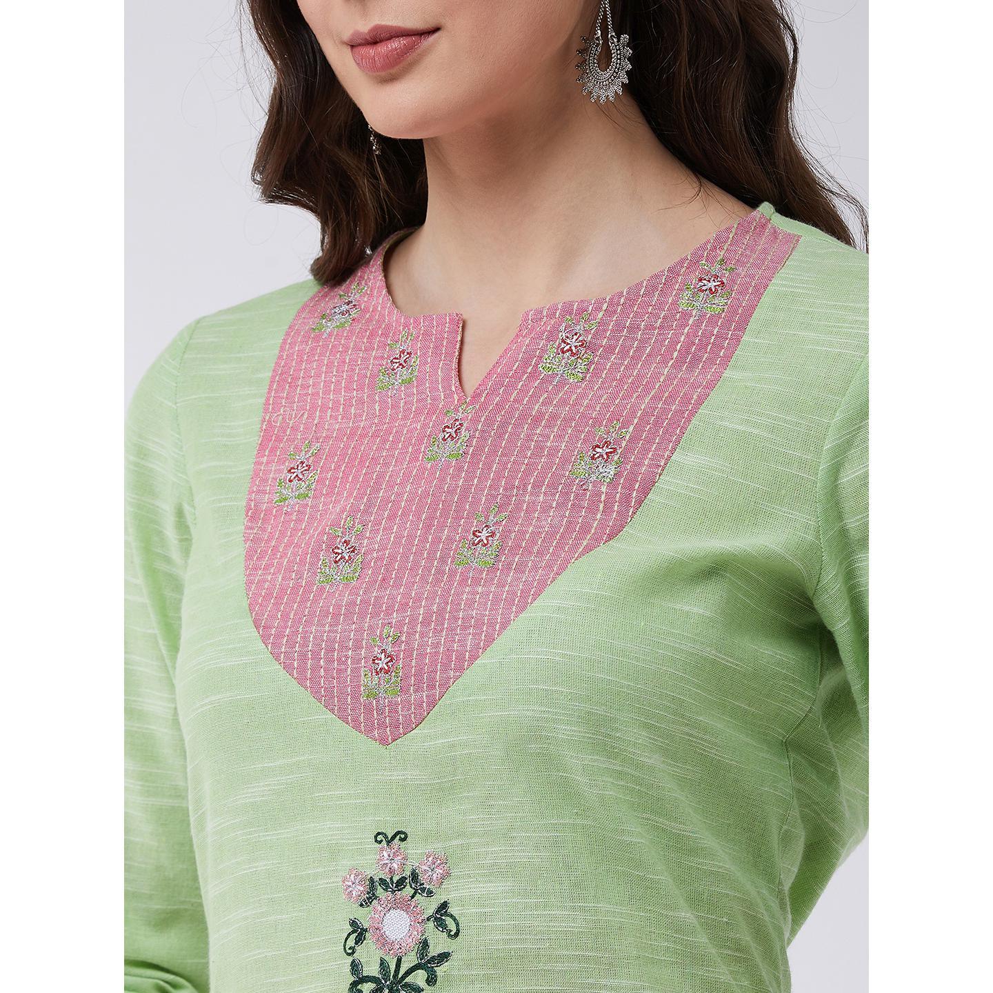 Pannkh - Women's Embroidered Chambray Kurti - Peachmode