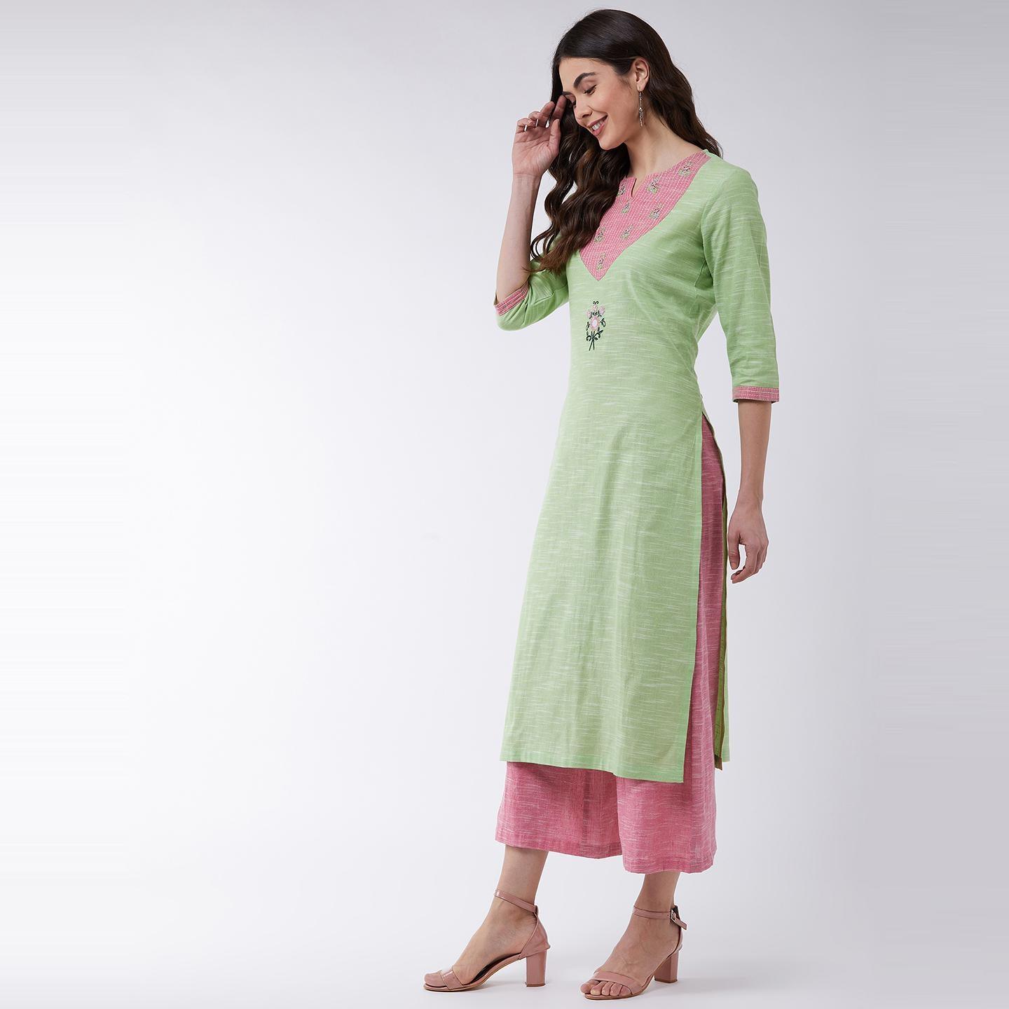 Pannkh - Women's Embroidered Chambray Kurti - Peachmode