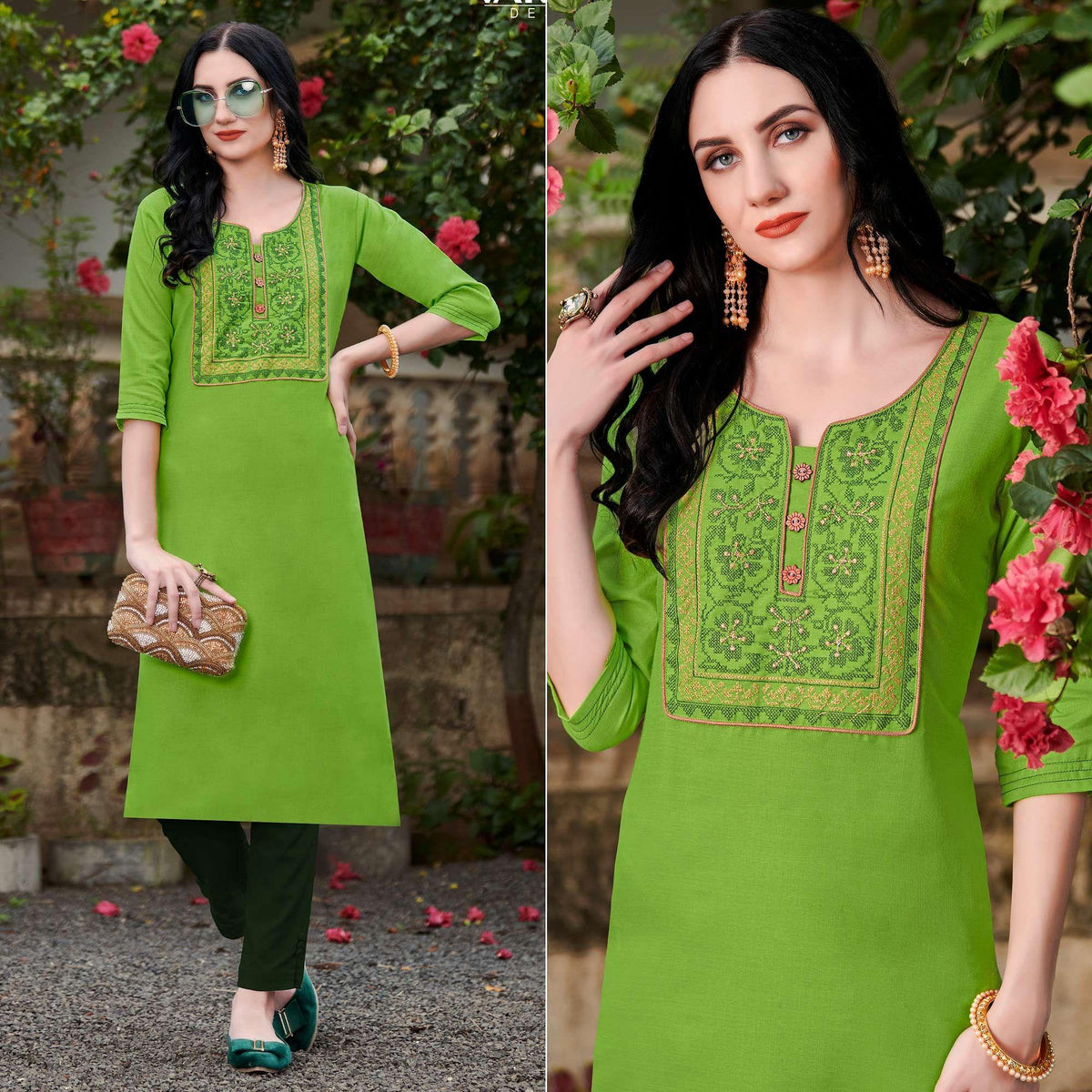 Vastraa Fusion Women's Cotton Solid Kurti - (Parrot Green) Manufacturer  Supplier from Delhi India
