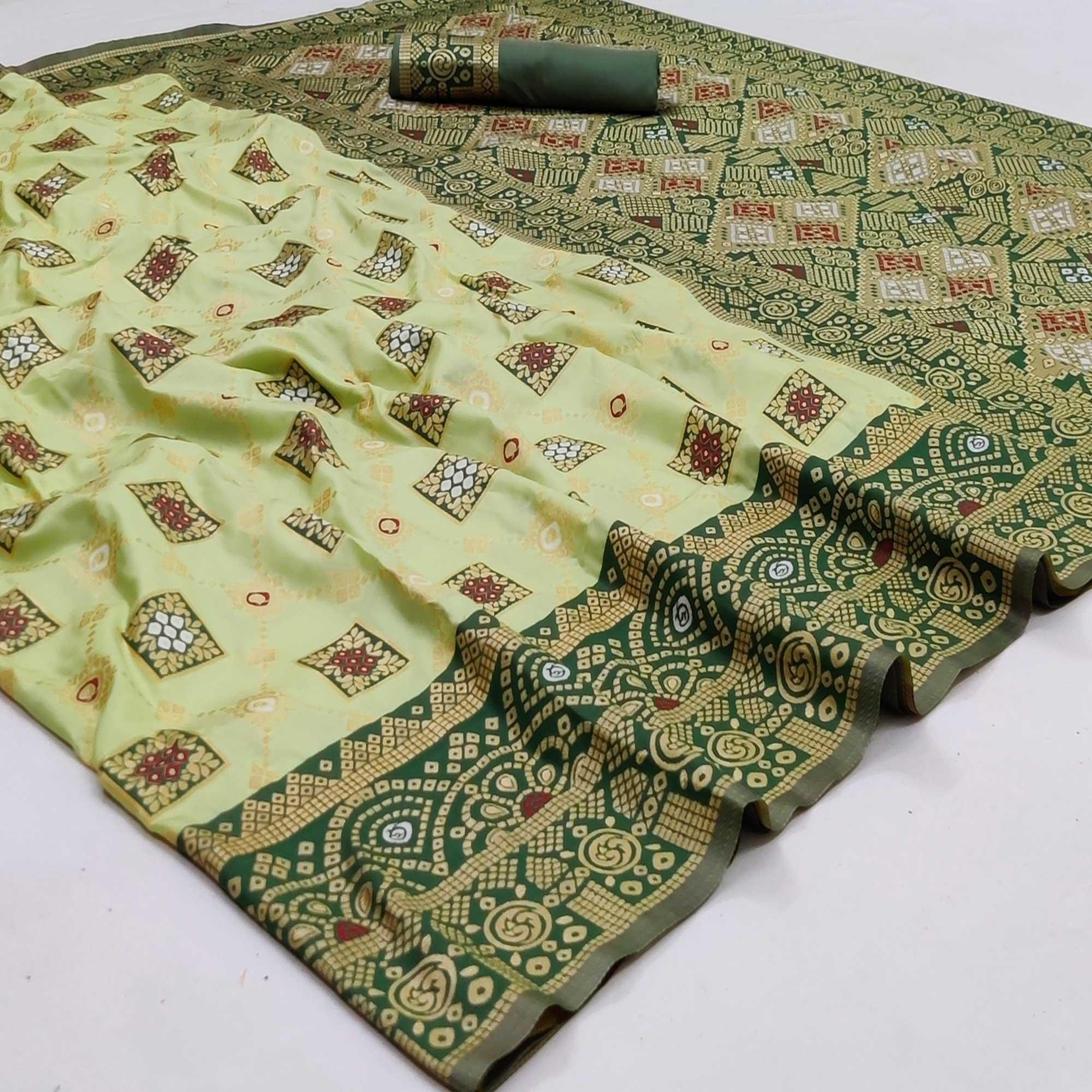 Parrot Green Festive Wear Woven Heavy Silk Saree - Peachmode