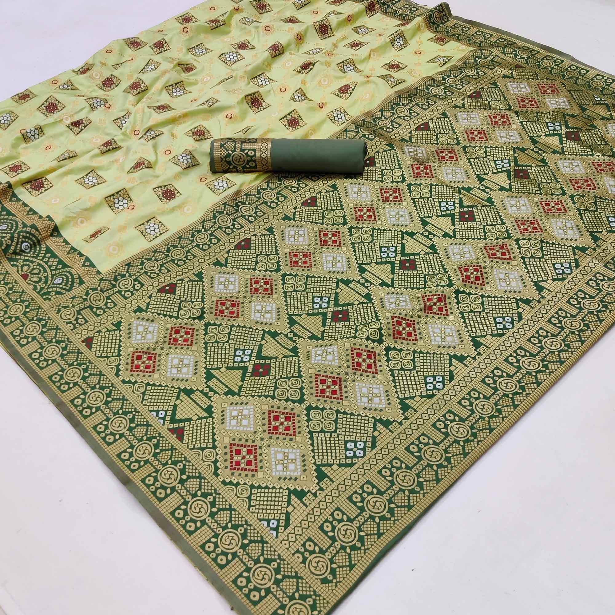 Parrot Green Festive Wear Woven Heavy Silk Saree - Peachmode