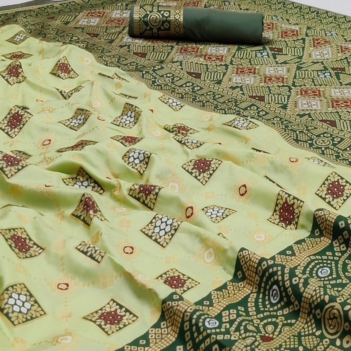 Parrot Green Festive Wear Woven Heavy Silk Saree - Peachmode