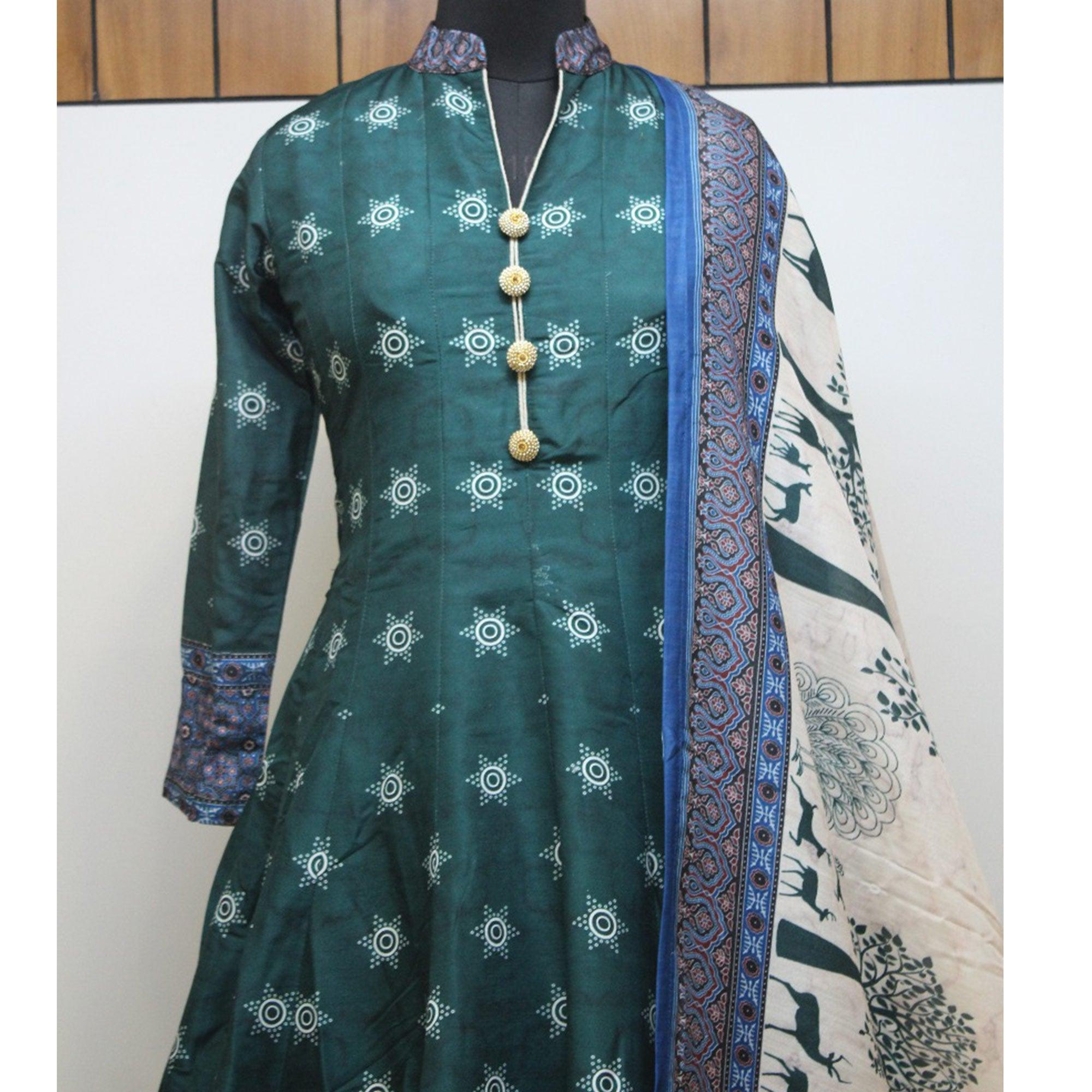 Partywear Dark Slate Blue Digital Printed Killer Silk anarkali Suit - Peachmode