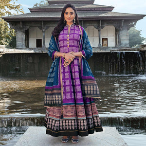 Partywear Dark Violet Digital Printed Killer Silk anarkali Suit - Peachmode