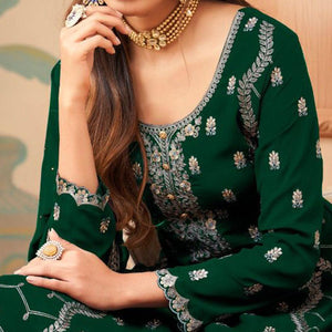 Partywear Designer Embroidered Green Heavy Faux Georgette Salwar Suit - Peachmode