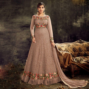 Partywear Designer Embroidery With Stone Work Blush Heavy Butterfly Net Anarkali Suit - Peachmode