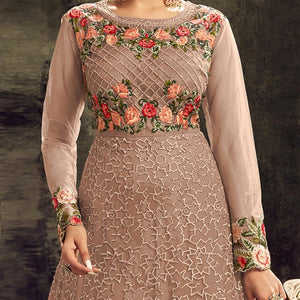 Partywear Designer Embroidery With Stone Work Blush Heavy Butterfly Net Anarkali Suit - Peachmode