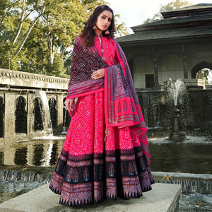 Partywear Multi -Color Digital Printed Killer Silk anarkali Suit - Peachmode