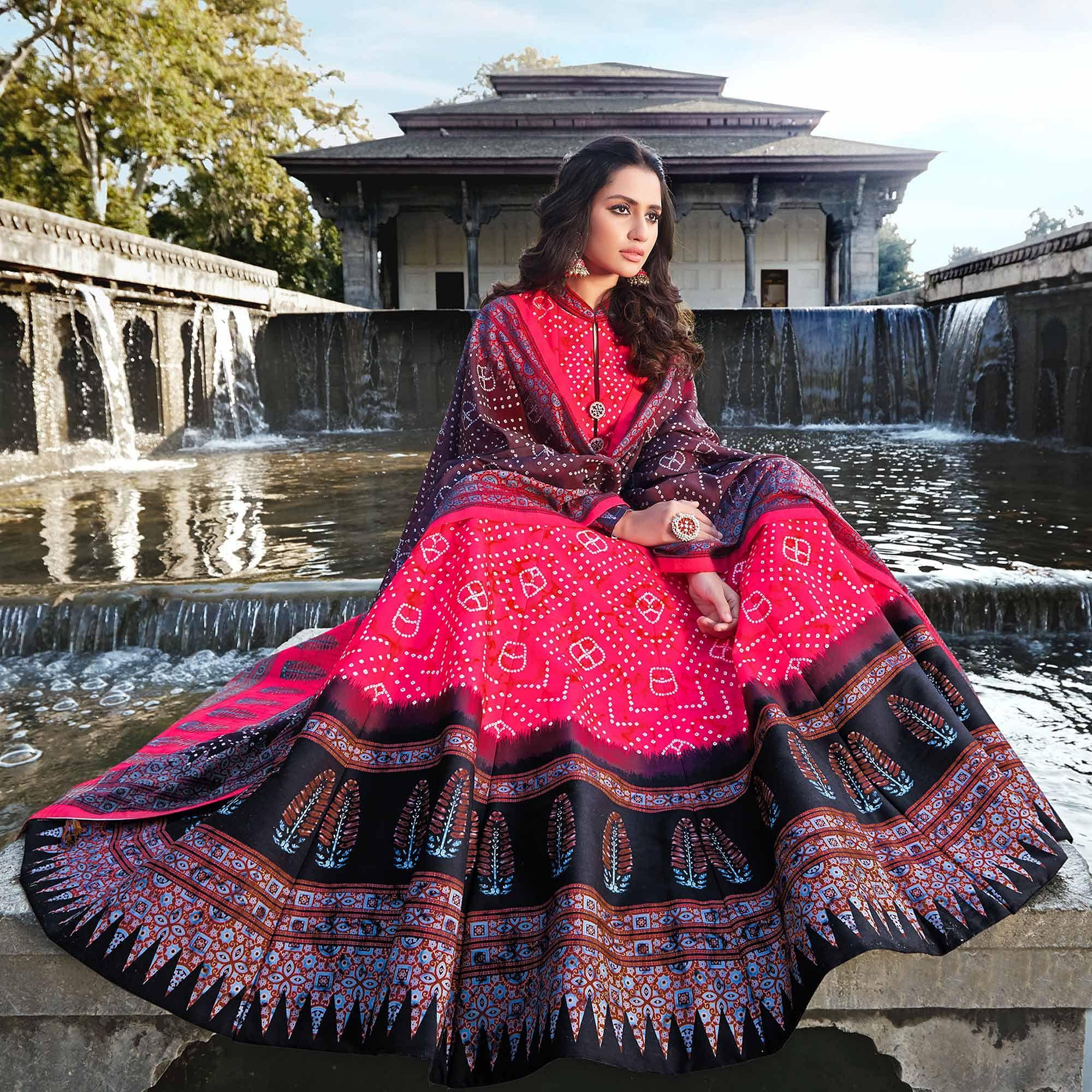 Partywear Multi -Color Digital Printed Killer Silk anarkali Suit - Peachmode