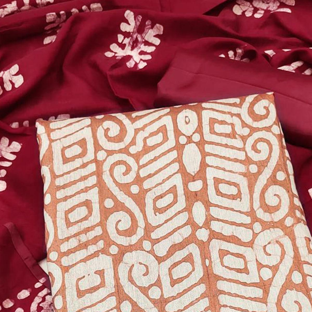 Peach Batik Printed Poly Cotton Dress Material - Peachmode