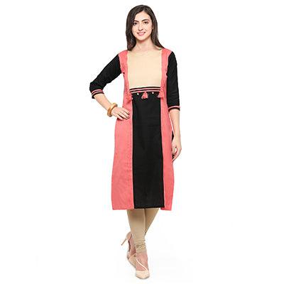 Peach-Black Colored Casual Cotton Kurti - Peachmode