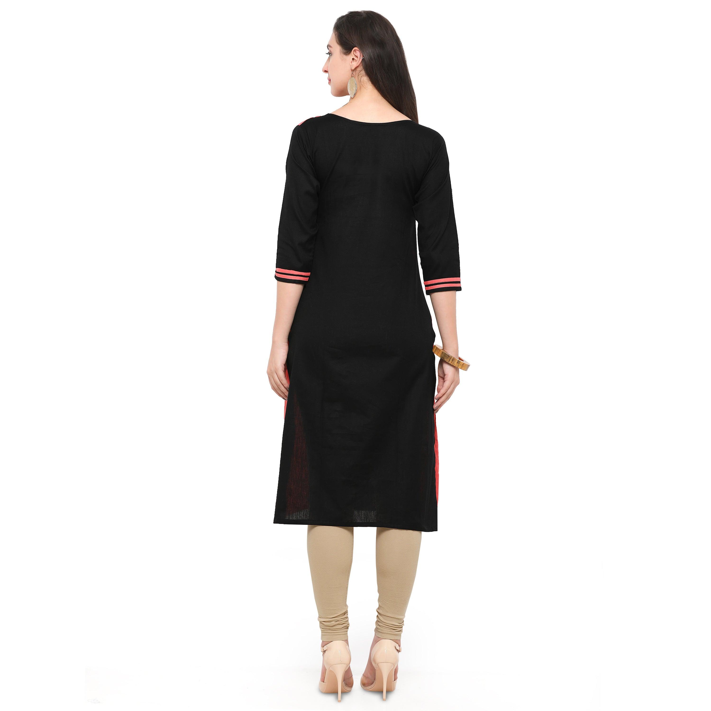 Peach-Black Colored Casual Cotton Kurti - Peachmode