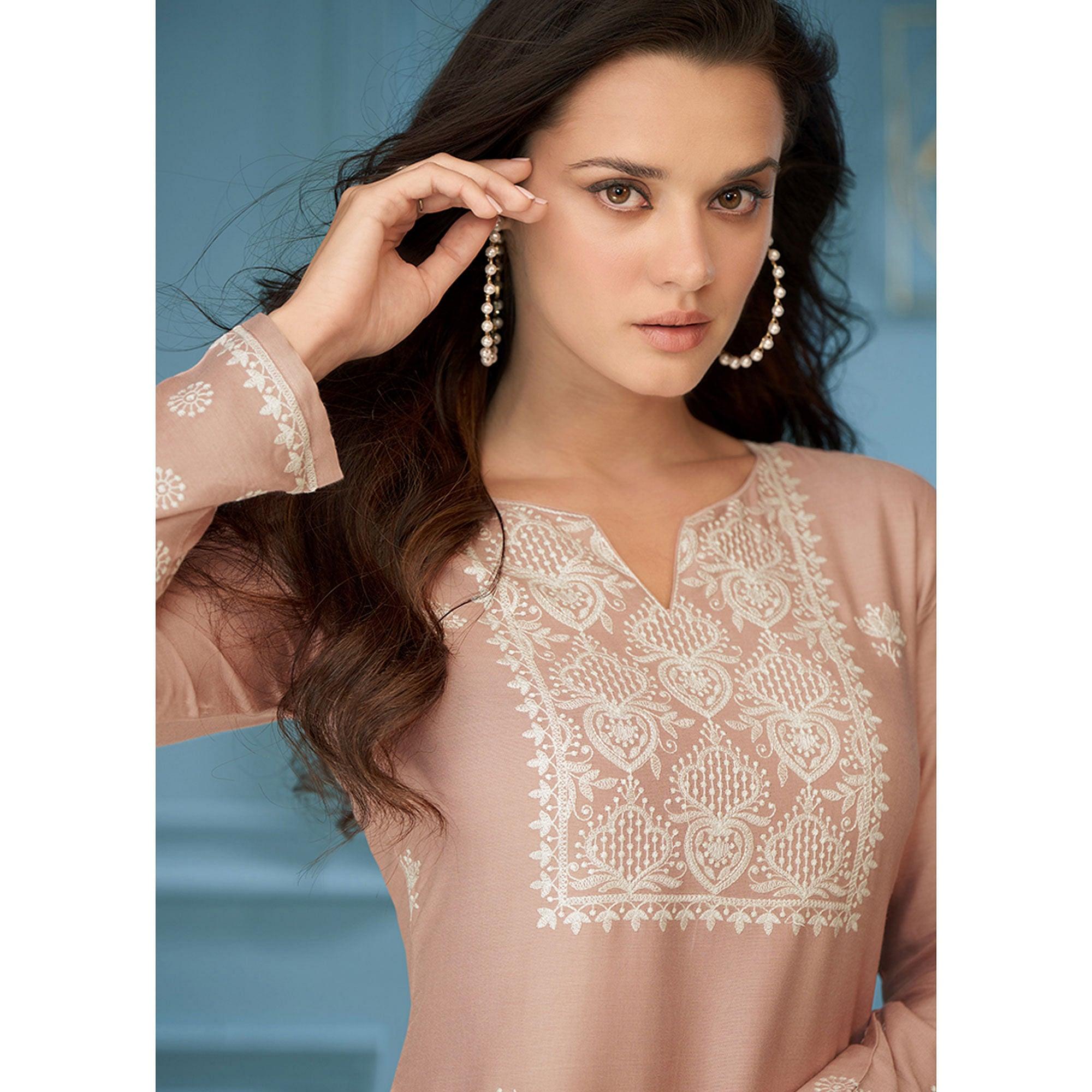 Peach Casual Wear Embroidered Rayon Kurti - Peachmode