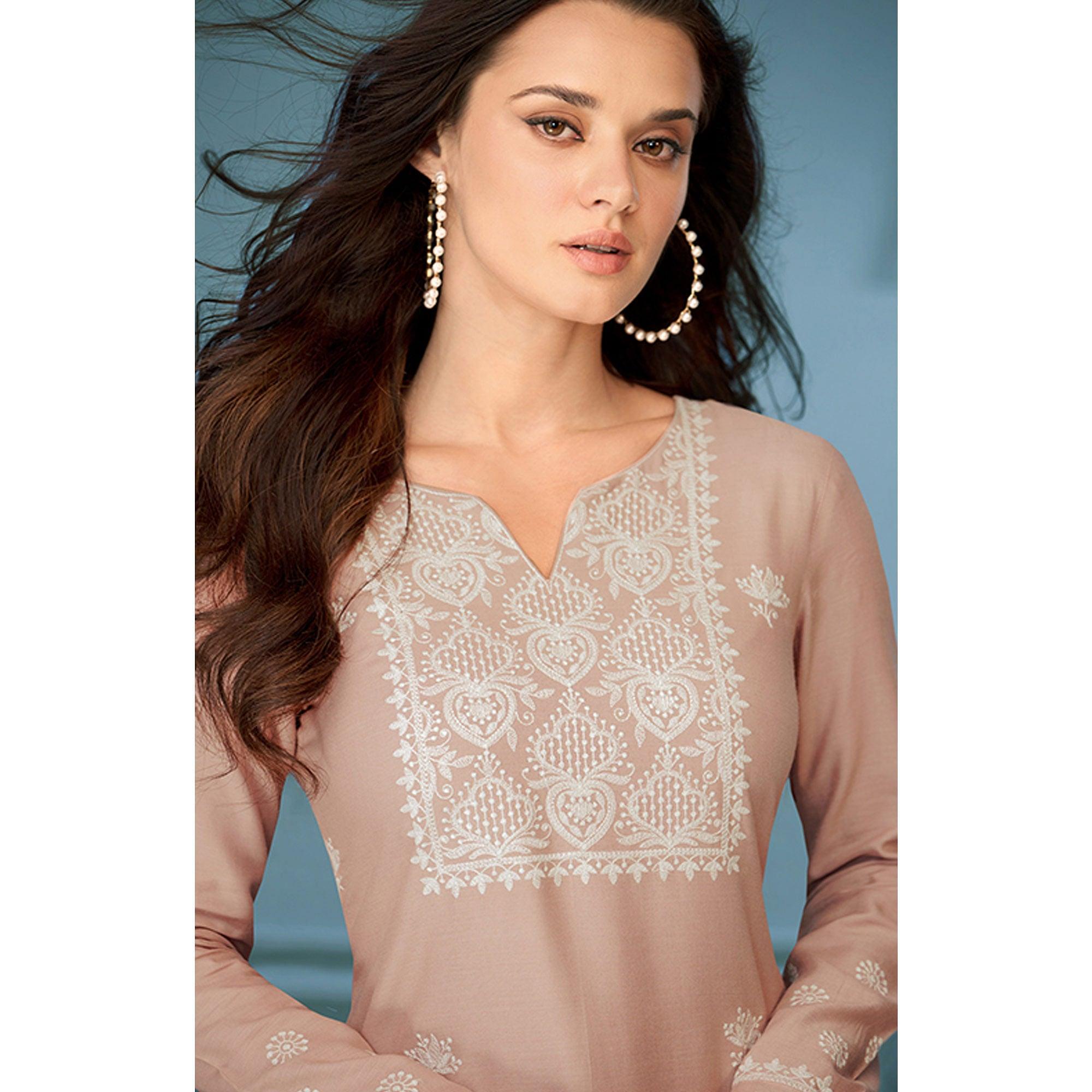 Peach Casual Wear Embroidered Rayon Kurti - Peachmode