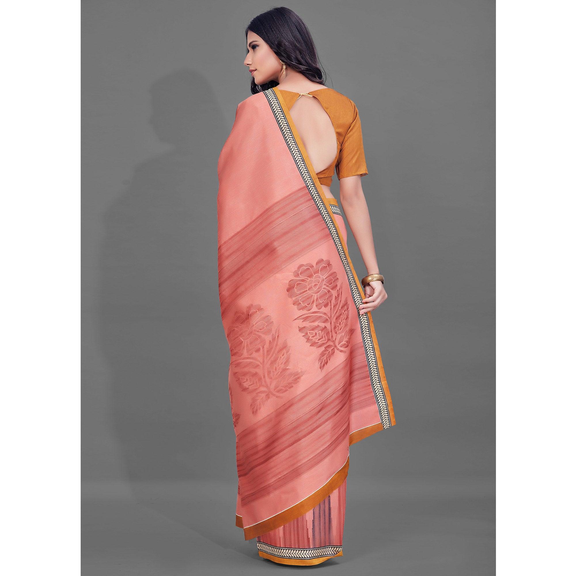 Peach Casual Wear Printed Bhagalpuri Silk Saree - Peachmode