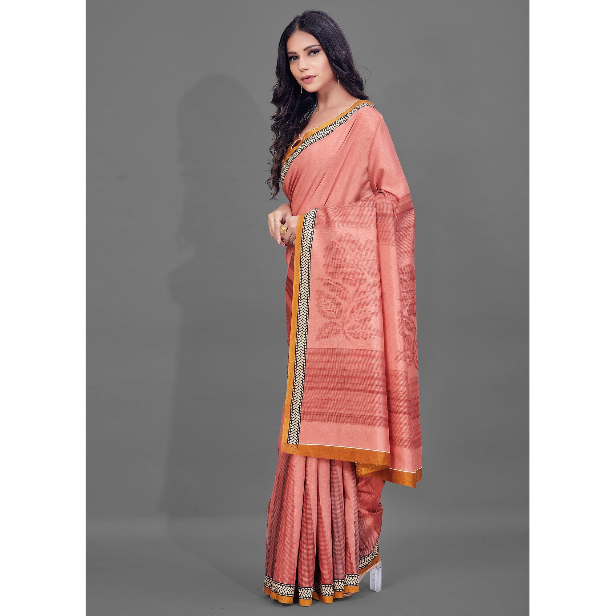 Peach Casual Wear Printed Bhagalpuri Silk Saree - Peachmode