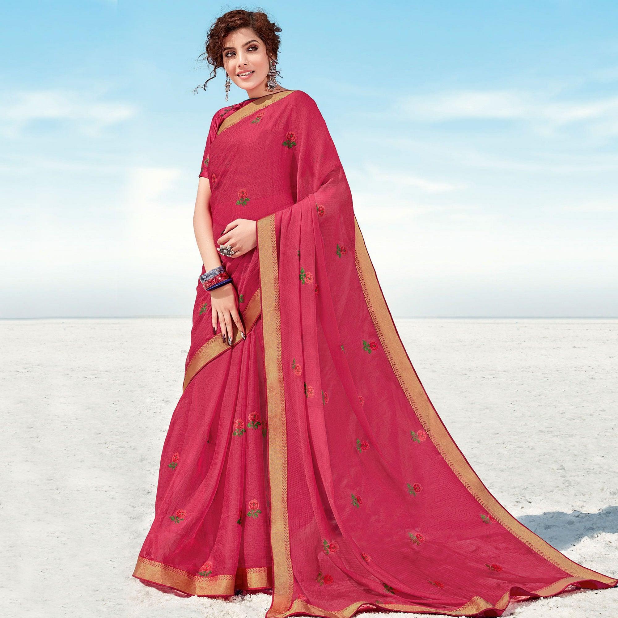 Peach  Casual Wear Printed Chiffon Saree - Peachmode