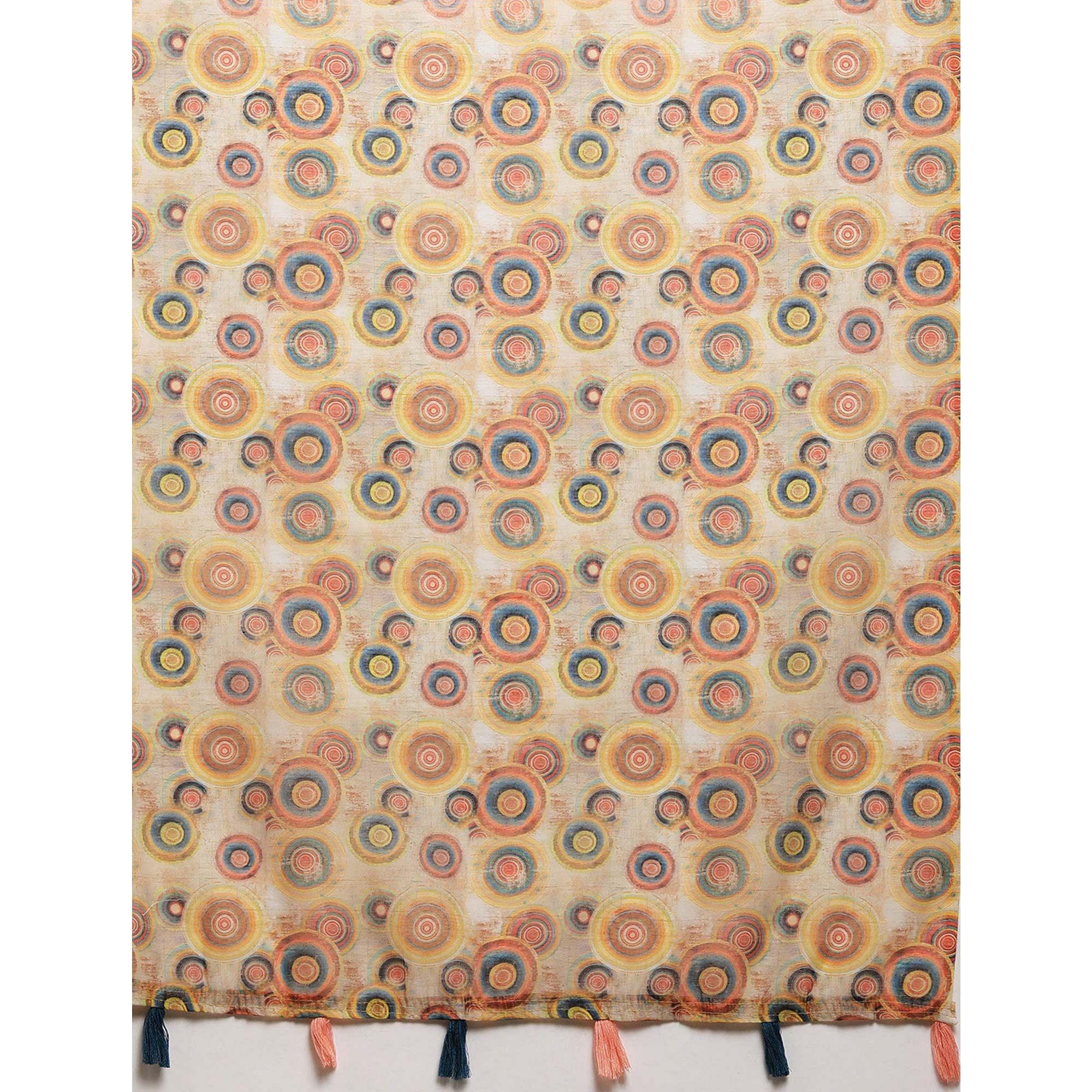 Peach Casual Wear Printed Cotton Blend Saree With Tassels - Peachmode