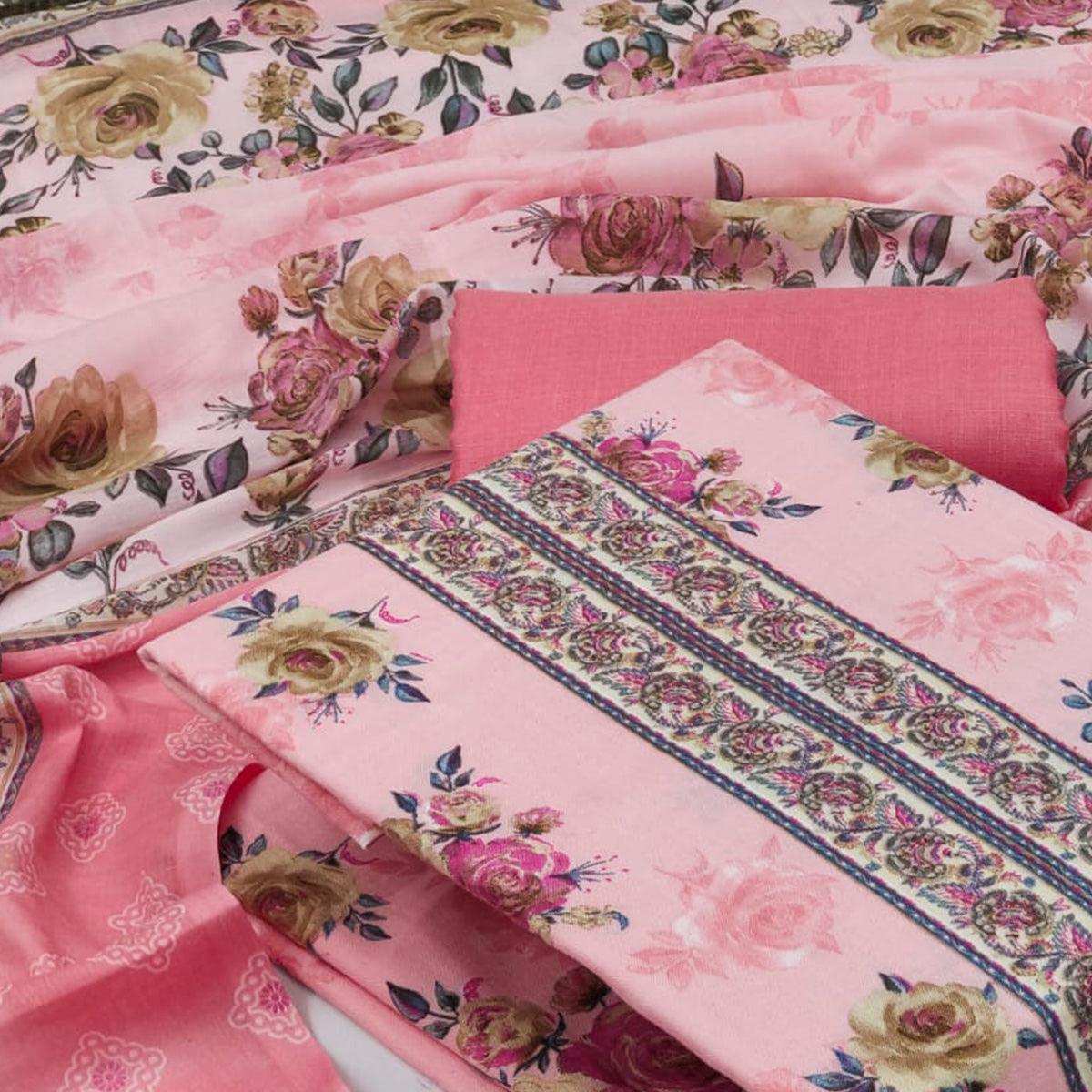 Peach Casual Wear Printed Cotton Dress Material - Peachmode