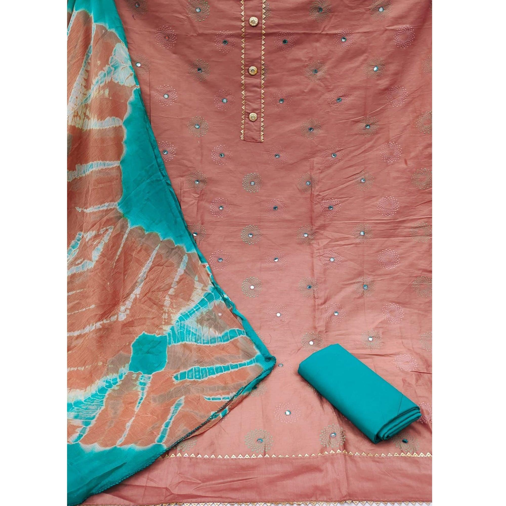 Peach Casual Wear Printed Cotton Dress Material - Peachmode