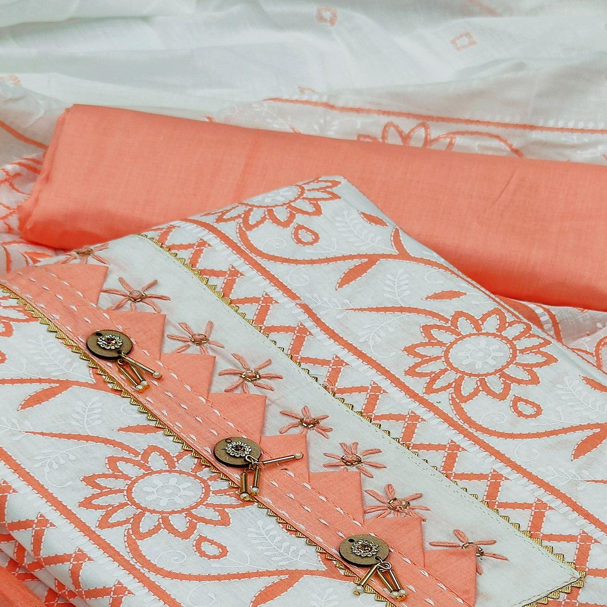 Peach Casual Wear Printed Cotton Dress Material - Peachmode