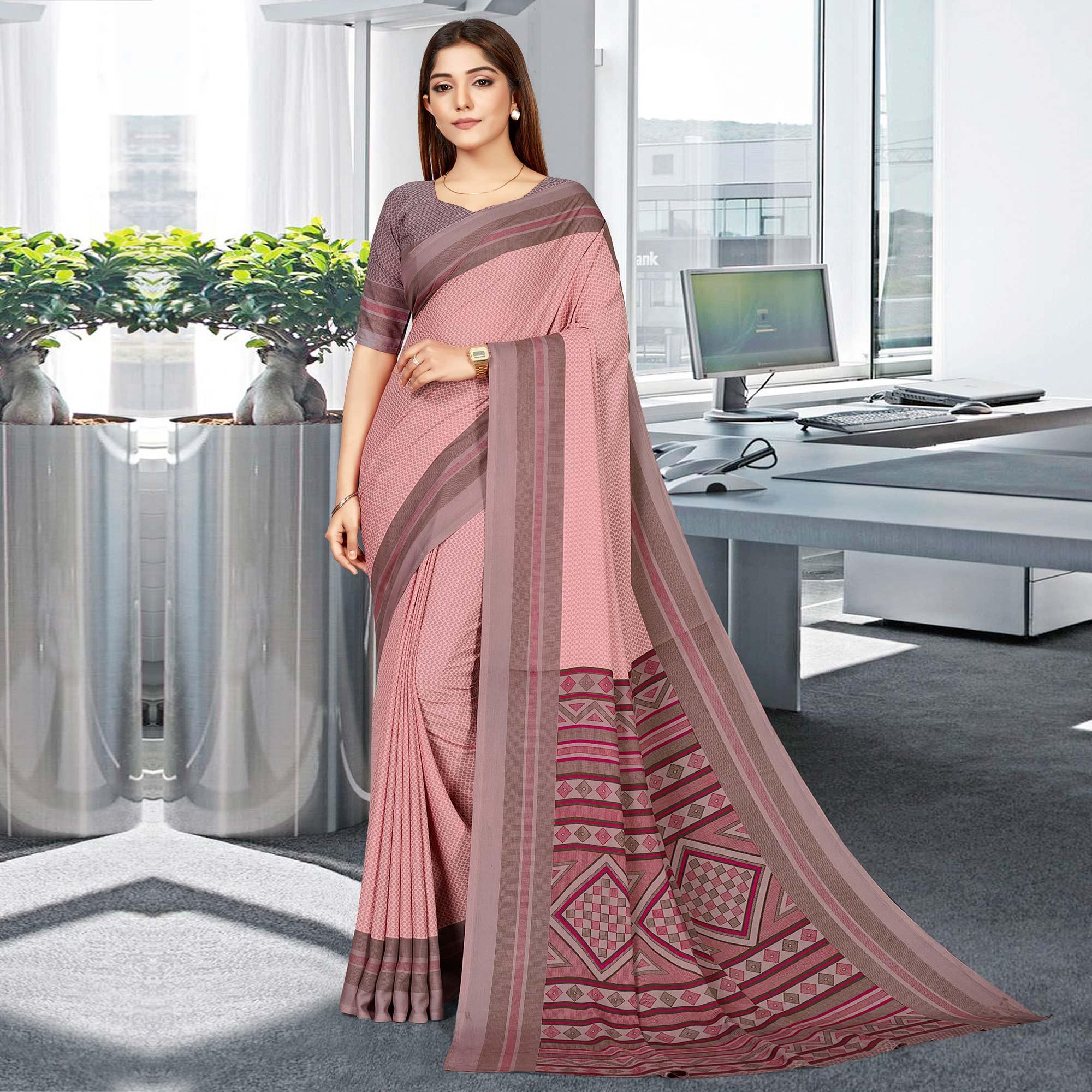 Peach Casual Wear Printed Crepe Saree - Peachmode