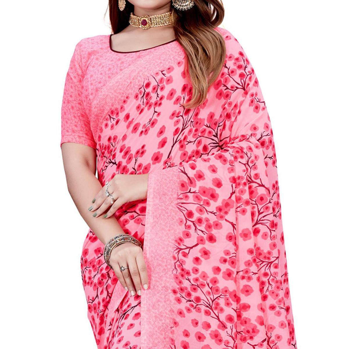 Peach Casual Wear Printed Georgette Saree - Peachmode