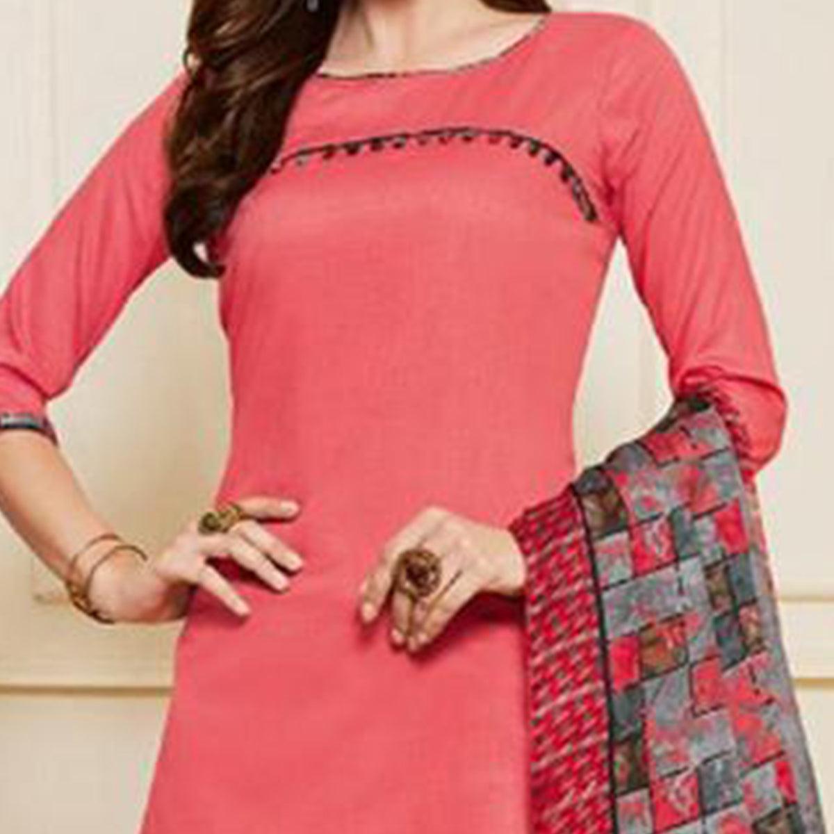 Peach Casual Wear Printed Leon Patiala Dress Material - Peachmode