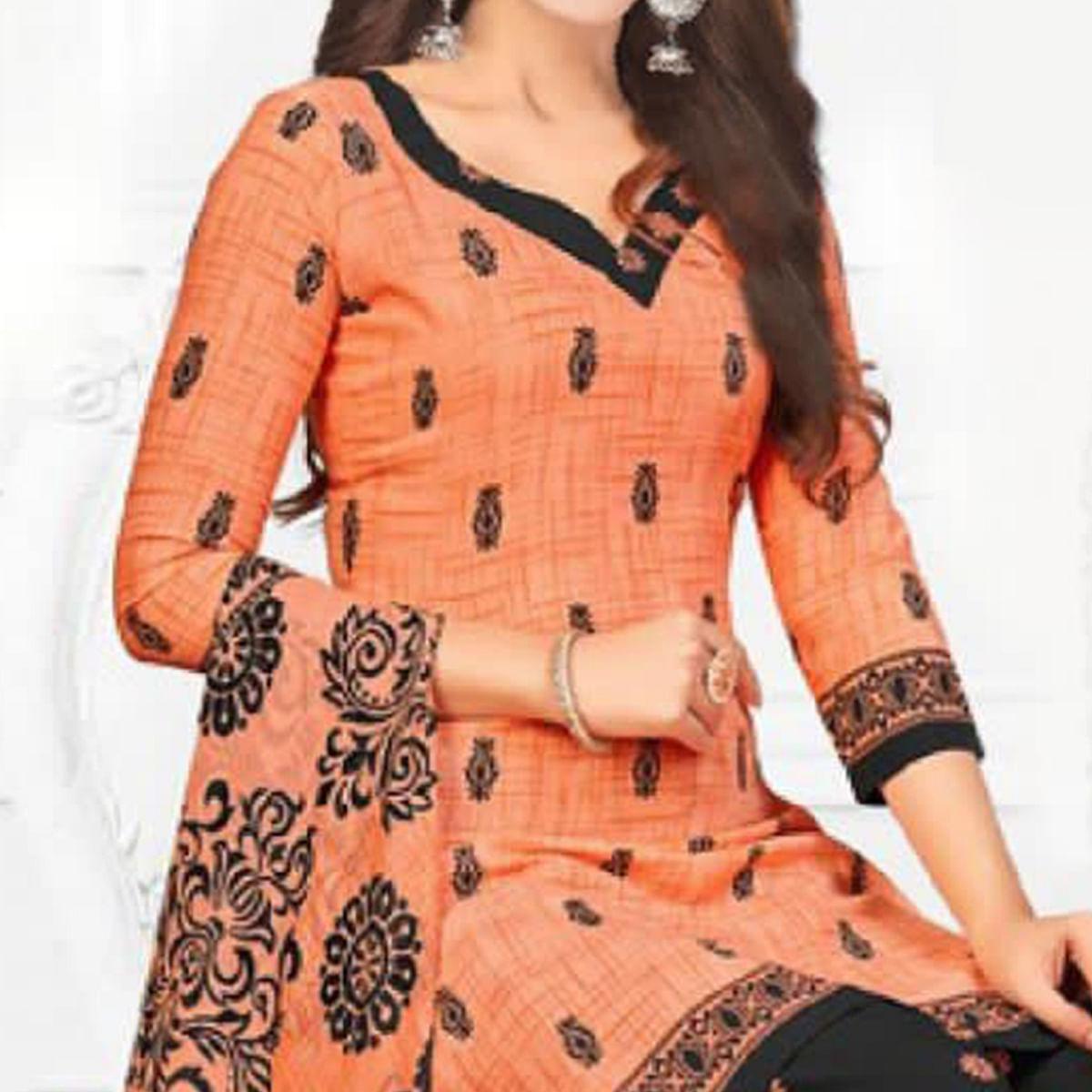 Peach Casual Wear Printed Leon Patiala Dress Material - Peachmode