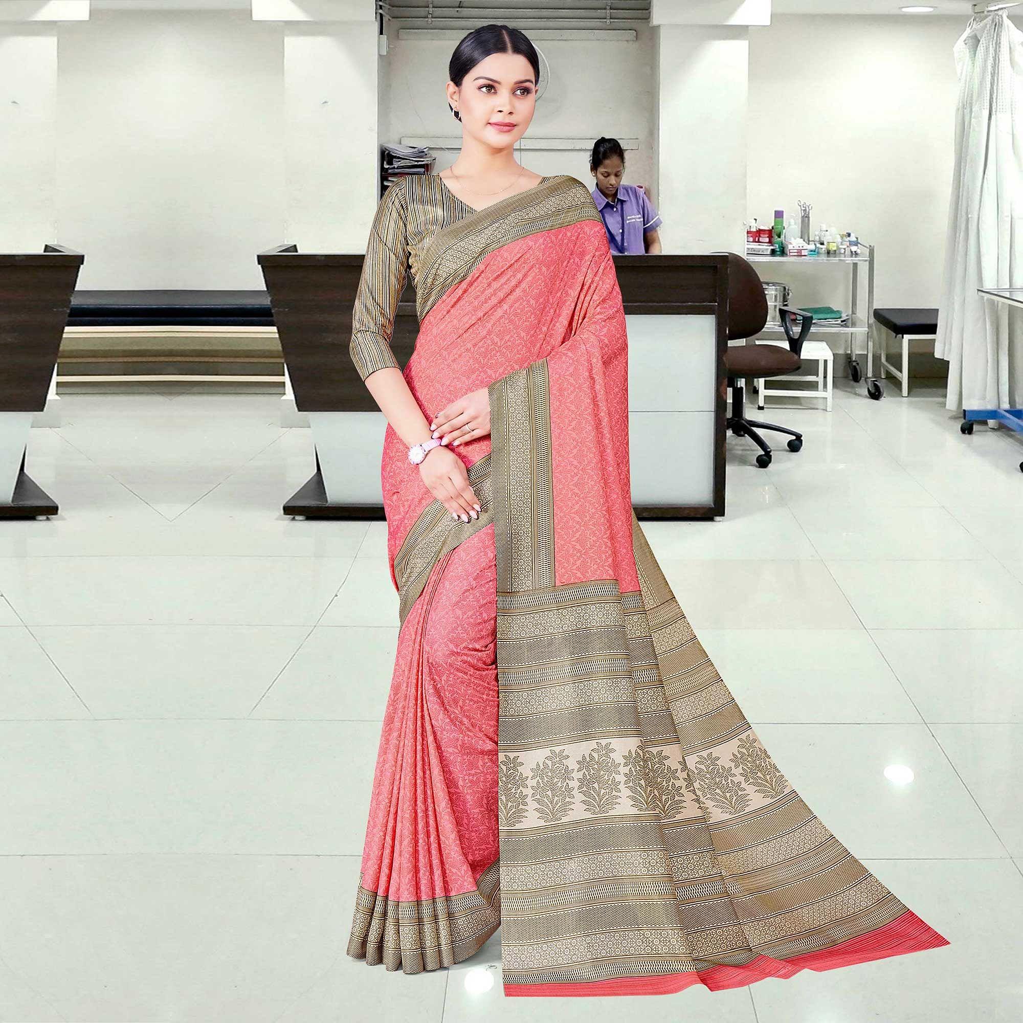 Peach Casual Wear Printed Silk Saree - Peachmode