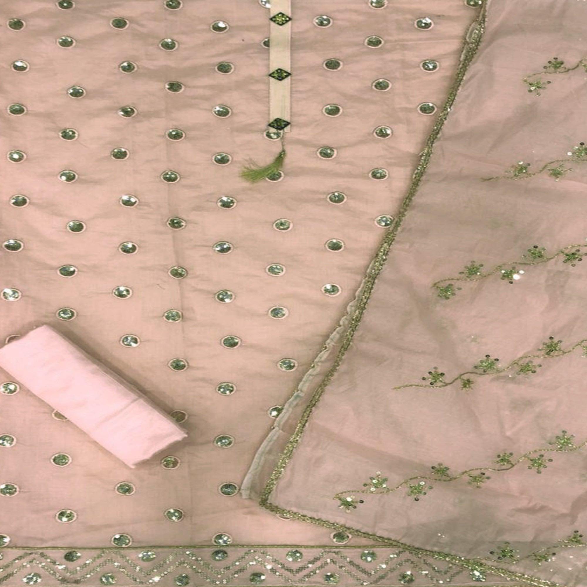 Peach Casual Wear Sequence Work Modal Chanderi Dress Material - Peachmode