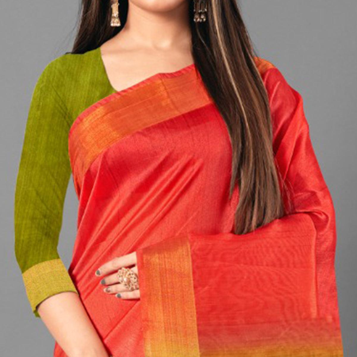 Peach Casual Wear Solid Cotton silk Saree - Peachmode