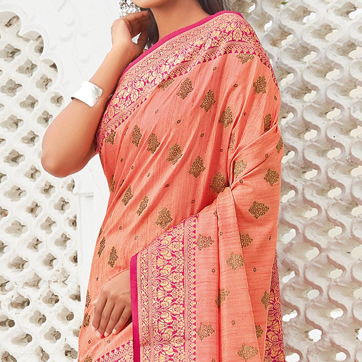 Peach Casual Wear Woven Cotton Handloom Saree - Peachmode
